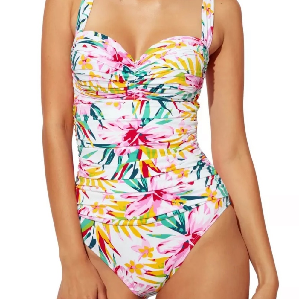 Blue Rod Beattie Beachy Keen Shirred One Piece Swimsuit: Size 6: Multi
